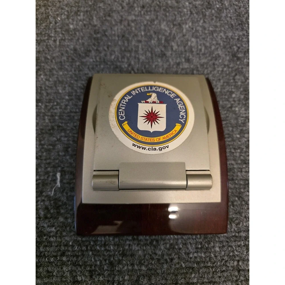 CIA Central Intelligence Agency Desk World Time LCD Clock Calculator Wood Base